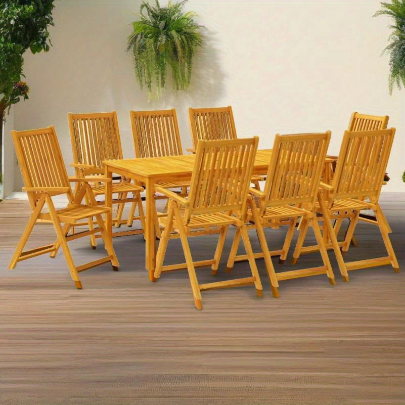 9pcs outdoor dining set acacia wood durable garden furniture   set for entertaining and relaxing