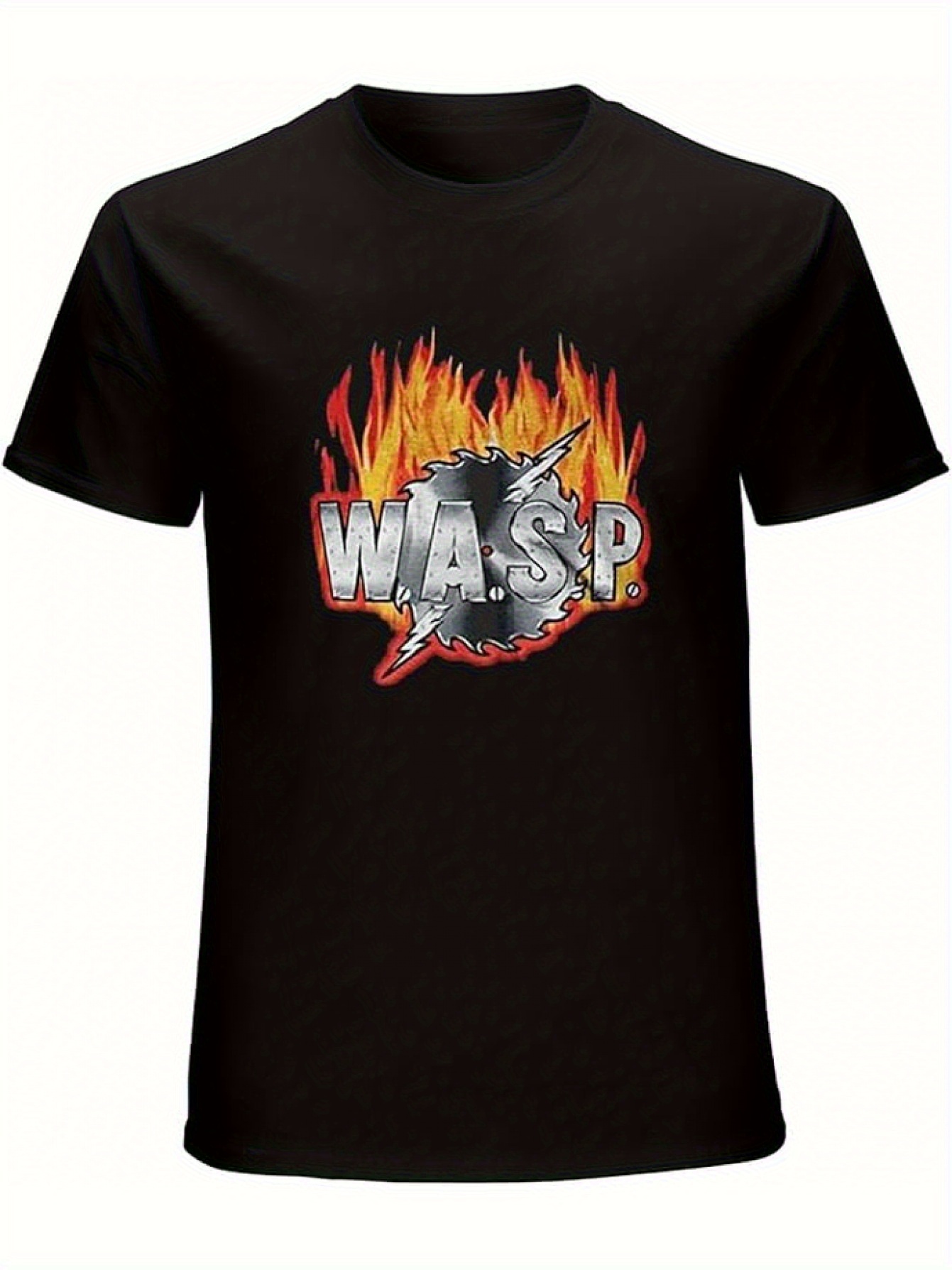 item picture 1pc    . . Men s Graphic T-Shirt - 180gsm Cotton Crew Neck Short Sleeve Tee with   Flame & Saw Blade Print, Regular Fit Casual Summer Top for Casual Attire, Machine Washable Shirt