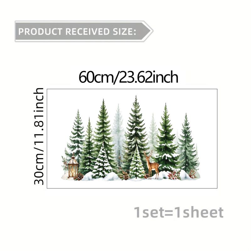 TEMU 1pc 2d Flat Pattern Sticker, Christmas Window Decal, Window Flower, Glass Mural Window Door Decoration Sticker Forest Winter Window Static Film