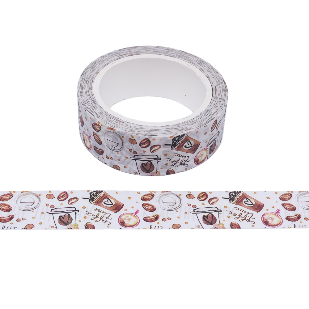 TEMU 1 pièce Ruban PET peint à sur le thème du café, matériau décoratif grains de café et tasse de café, autocollant de collage DIY pour journal