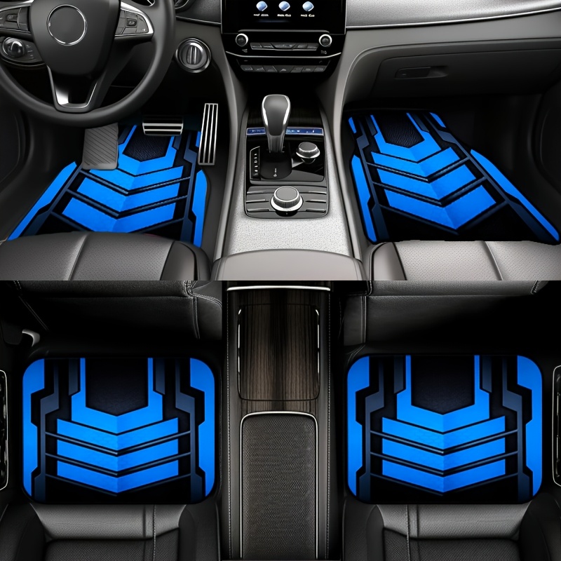 Futuristic Blue Geometric Universal Car Floor Mats With 3d Design 4pcs Set 100% Polyester Fiber Automotive Interior Decor Front And Rear Floor Mats For Modern Vehicle Carpet Liners