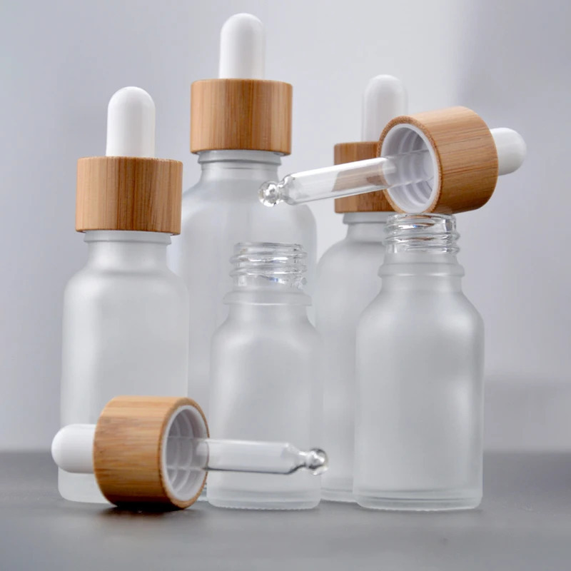 

9pcs 5ml 10ml 30ml 50ml Glass Perfume Bottle Frosted Dropper Bottle Glass Essential Oil Bottle With Bamboo Cap