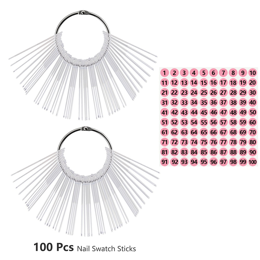 TEMU 100pcs Rectangular Fake Nail Display Cards: Gel Nail Polish Color Plate, Includes 1 Serial Number Sticker, Suitable For Gel Polish Practice ,