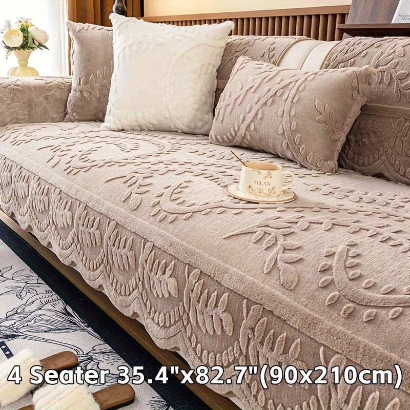 Image of 1pc Plush Leopard Print Sofa Cover- Thick, Warm Faux, Pet-friendly& Non-slip Couch Protector For Living Room, Bedroom, Office Decor, Fits Multiple Sofa Sizes, Sofa Covers For Living Room