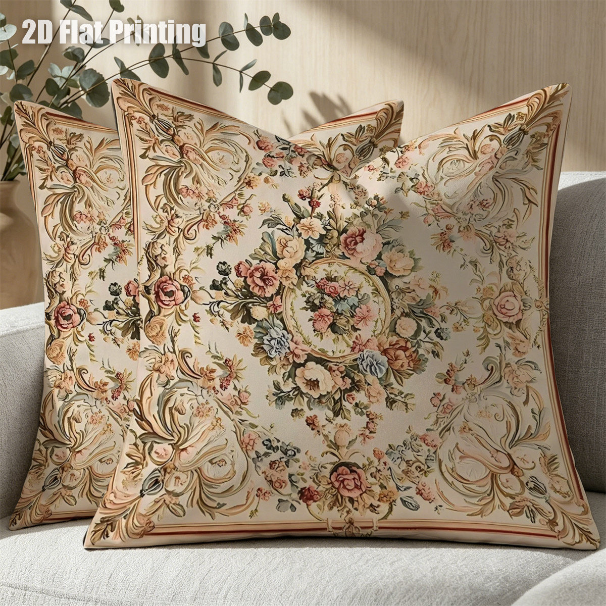2d Flat 2pcs Vintage And Vine Throw Pillow Covers, Double Prints Elegant Classic Flower Pattern, For, Stylish…: retailer-supplied image