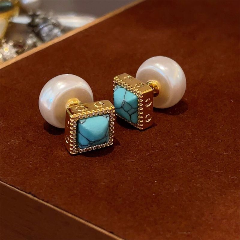 TEMU French Electroplated Earrings, Front And Back Wear, Pearl Earrings, Temperament Earrings Jewelry