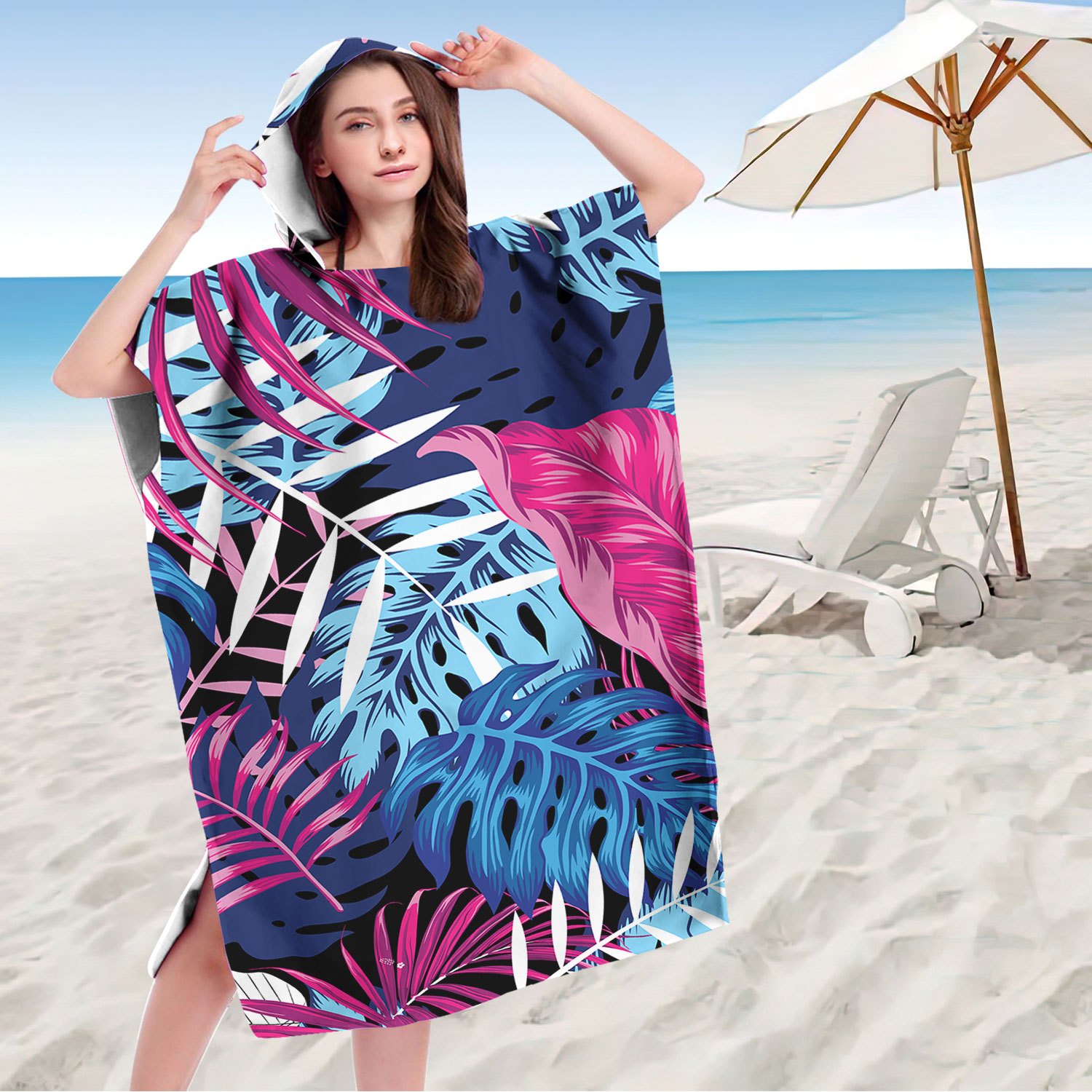 TEMU 1pc Pattern Hooded Beach Towel Clothing, Beach Bath Towel Robe, Beach Towel Cape, Quick-drying And Absorbent, Suitable For Swimming And Travel
