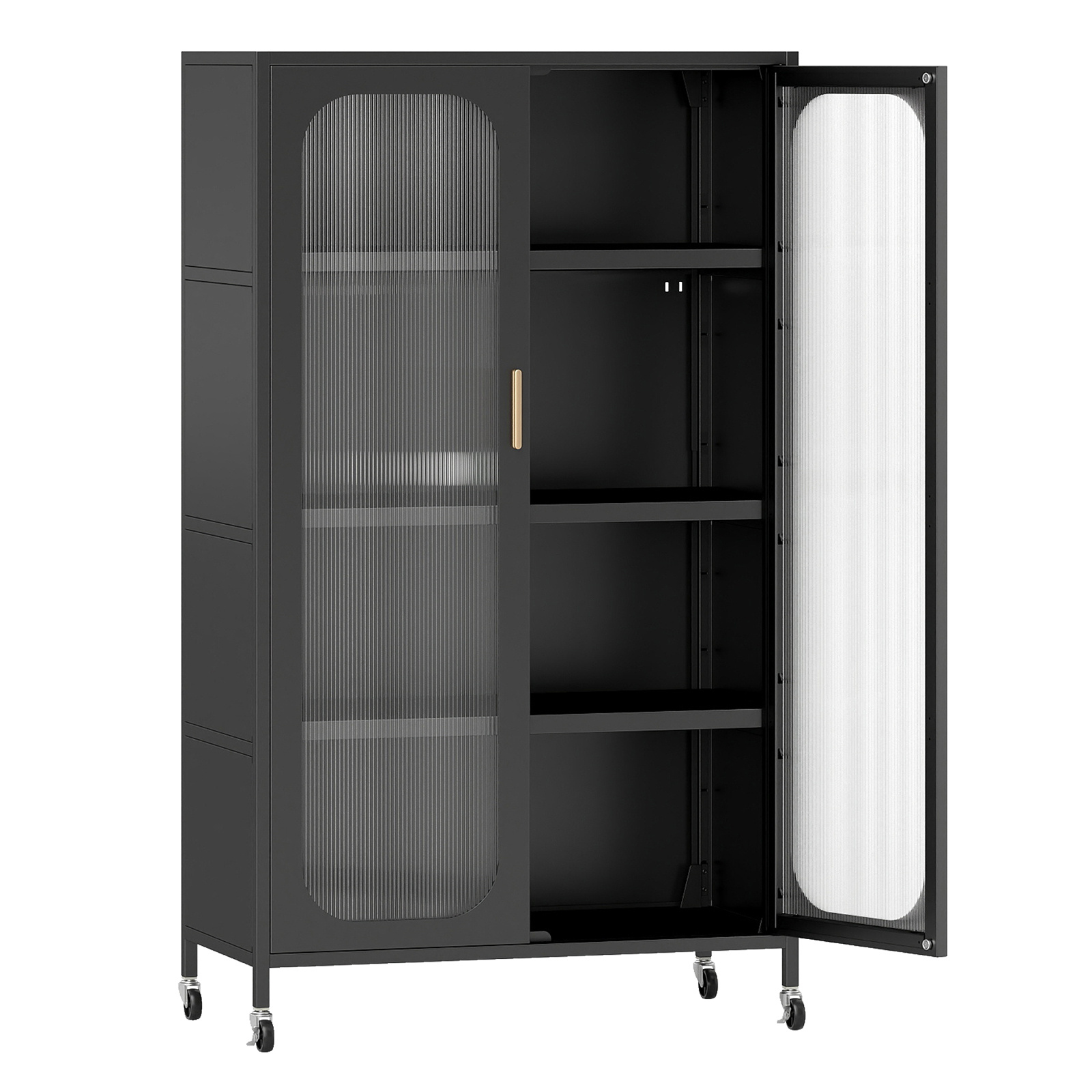 TEMU Costway 5-tier Tall Freestanding Storage Cabinet With Adjustable Shelves & Semi-transparent Doors - Heavy-duty Carbon Pantry Suitable, Microwave