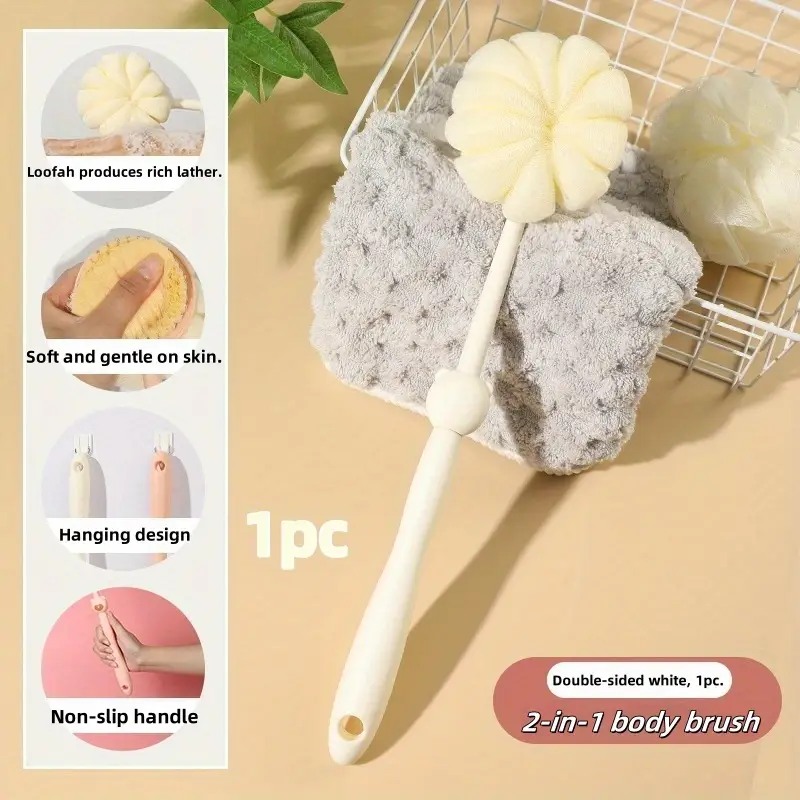 2 in 1 long handle shower brush luffa sponge with bear grip soft dense bristles anti slip hanging design for gentle exfoliating back scrub ergonomic bath shower tool shower accessories bathing accessory bathroom decor body scrubber hygienic material personal hygiene Product details 16