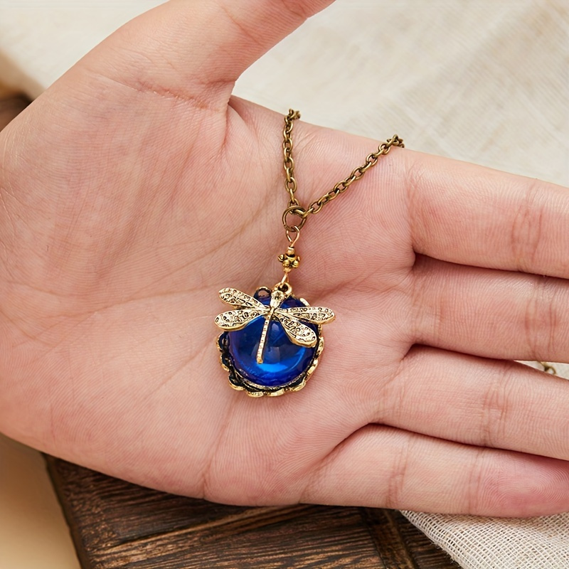 TEMU Handmade Victorian Moon Dragonfly Necklace - -tone Genuine Jewelry With Dragonfly Pendant, Victorian Suitable For Weddings, Parties & Casual Attire, For Teenager