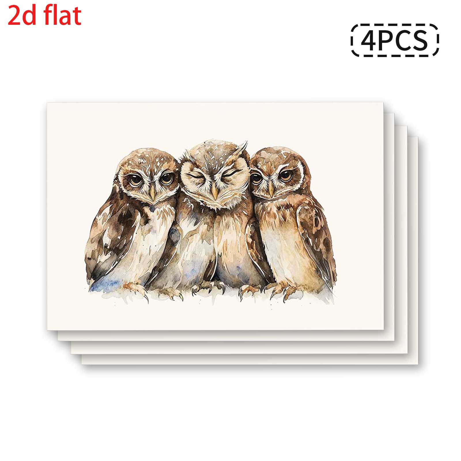 Set Of 4 Watercolor Owl Placemats Table Mats Home Kitchen Decor_voghion.com
