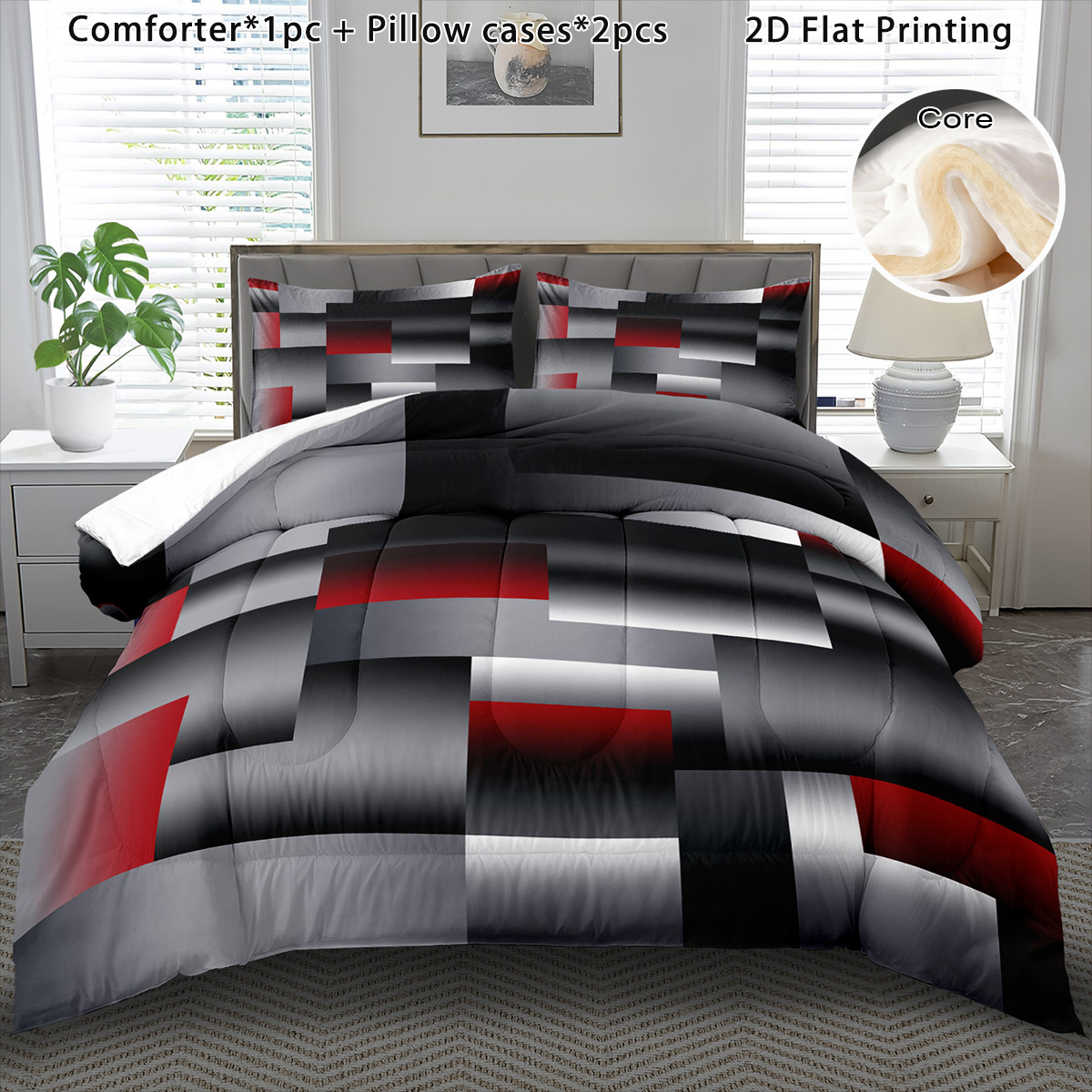 TEMU 3pcs Comforter Set For Gray Block Comforter Set Cartoon Boho Soft Bedding Set Halloween Gift Quilt Cute Christmas Room Decor Autumn Winter Quilt