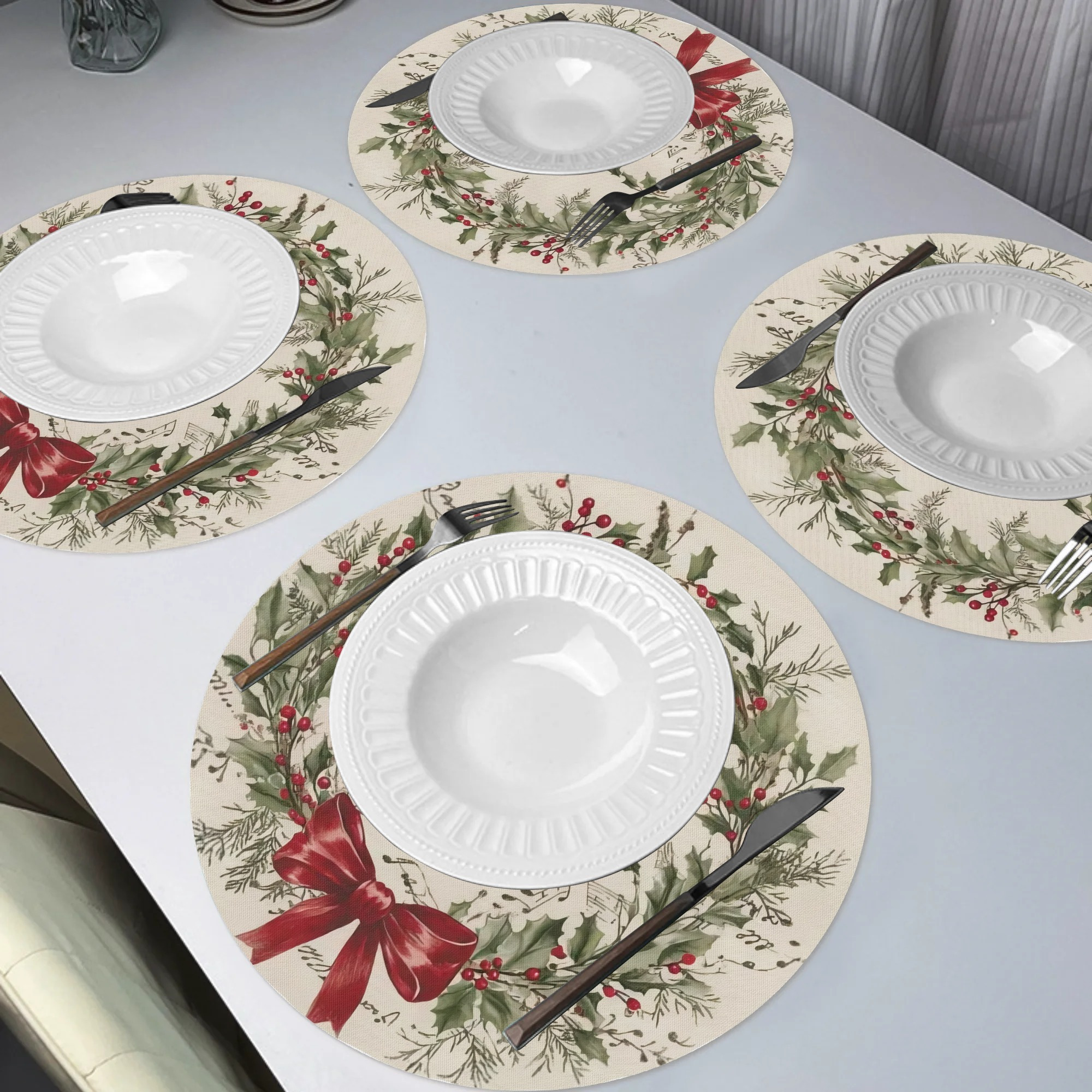 

4pcs Christmas Placemats - And , , Washable, 15- Dining Decor