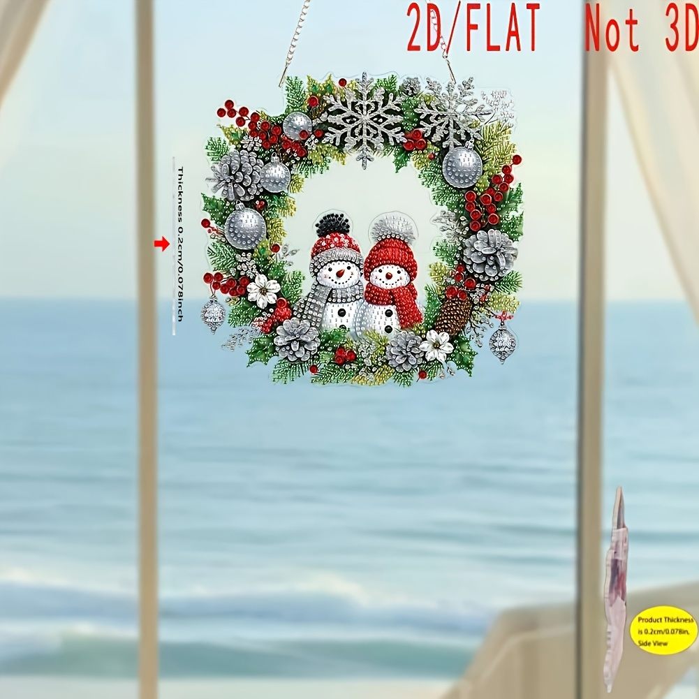 Image of 2d Flat Diamond Painting Set- Irregular Shape Christmas Snowman Wreath Acrylic Hanging Decoration, Creative Handmade For Home, Garden, Door, And Wall Decorations, Perfect Gift For On Christmas