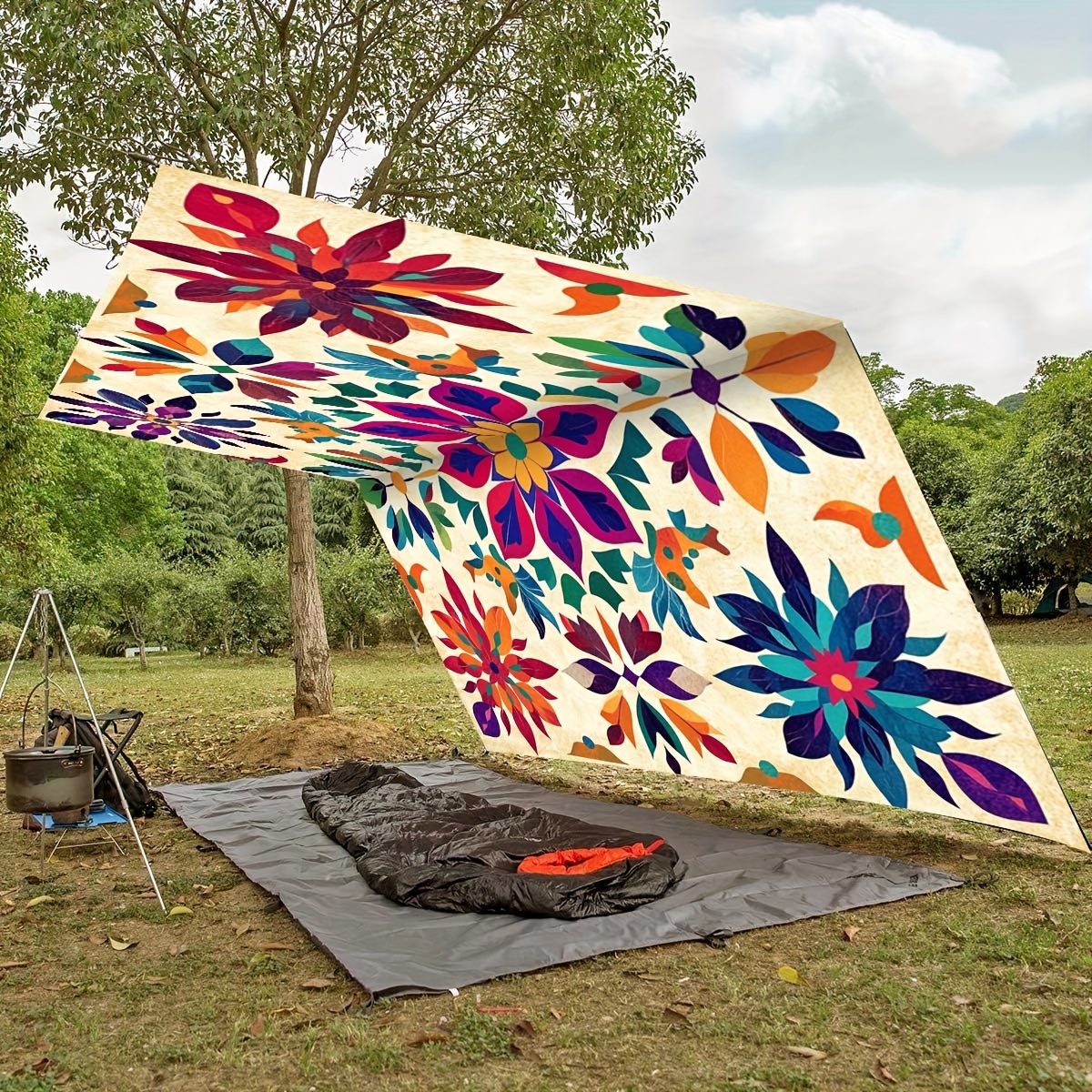 1pc bohemian mandala pattern gradient   canopy beach sunshade curtain thickened sun protection   and storage 6 person capacity for garden courtyard poolside excludes poles outdoor sun shade