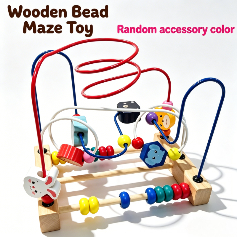 Image of Infant And Toddler Educational And Intelligence-developing Wooden Cube Toys, Wooden Bead Maze Toys, Cultivating Baby's Sequencing , Random Accessory Color