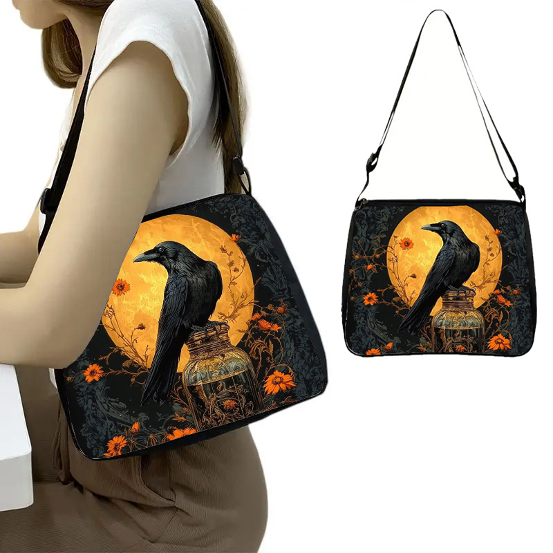 

Karrzory Gothic Sunset Crow Print Crossbody Bag – Lightweight, Stylish, Print, Adjustable Strap, Polyester, Zip Closure, Zipper Bag|sunset |adjustable Strap Bag, Bag Strap