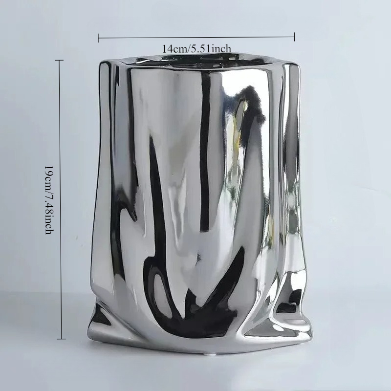 TEMU Creative Ceramic Flower Pots Large Silver Ceramic Flower Vase For Indoor And Outdoor Plants, Succulent Orchid Round Clay And Terracotta Planter