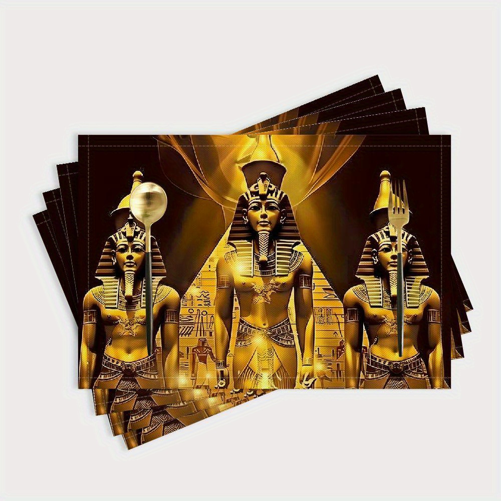 

4-pack Egyptian Pharaohs Pyramid Linen Table Mats, Rectangular, Handwash Only, Woven Fabric, Home & Party Dining Decor