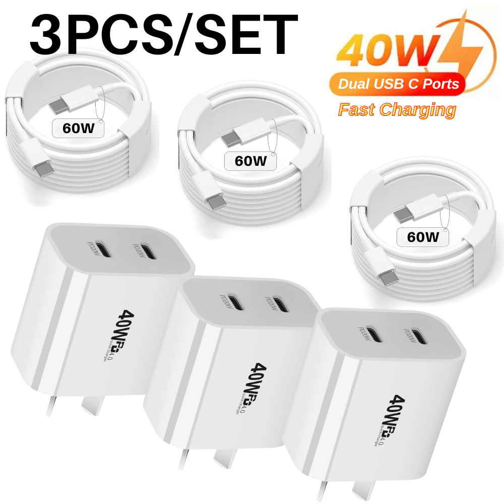 

3pcs Pd 40w Charger Adapter Usb-c To Usb-c For Iphone 15 16 For Macbook For Xiaomi