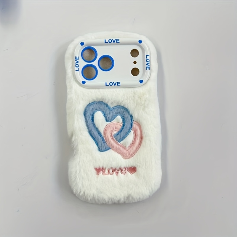Image of Phone Case: Heart-shaped Gradient Phone Case, Suitable For 17/16/15/14/13/12 Pro Max/plus, Plush Embroidered Phone Case For Couples, A Must-have Valentine's Day Gift.