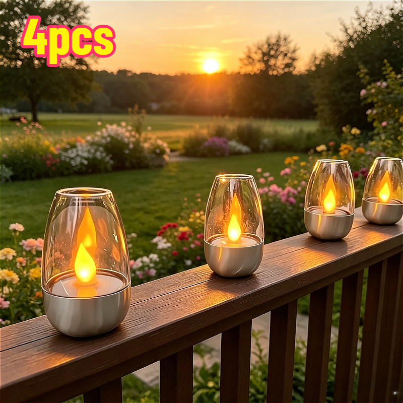 4pcs Solar Candle Light Set, Led Candle Lights, Festive Ambient Lights, Flickering Flame Effect, Warm , Perfect For Decoration And A Romantic Atmosphere. Suitable For Outdoor Use In Hotel , Courtyards