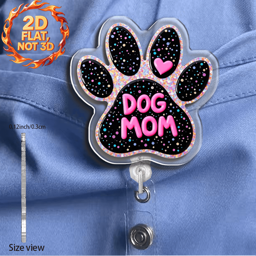 TEMU 2d Retractable Id Lanyard With Clip And Dog Paw Card Holder - Retractable Id Lanyard For Office, Nurses, Employees, , Conferences, - Dog-themed