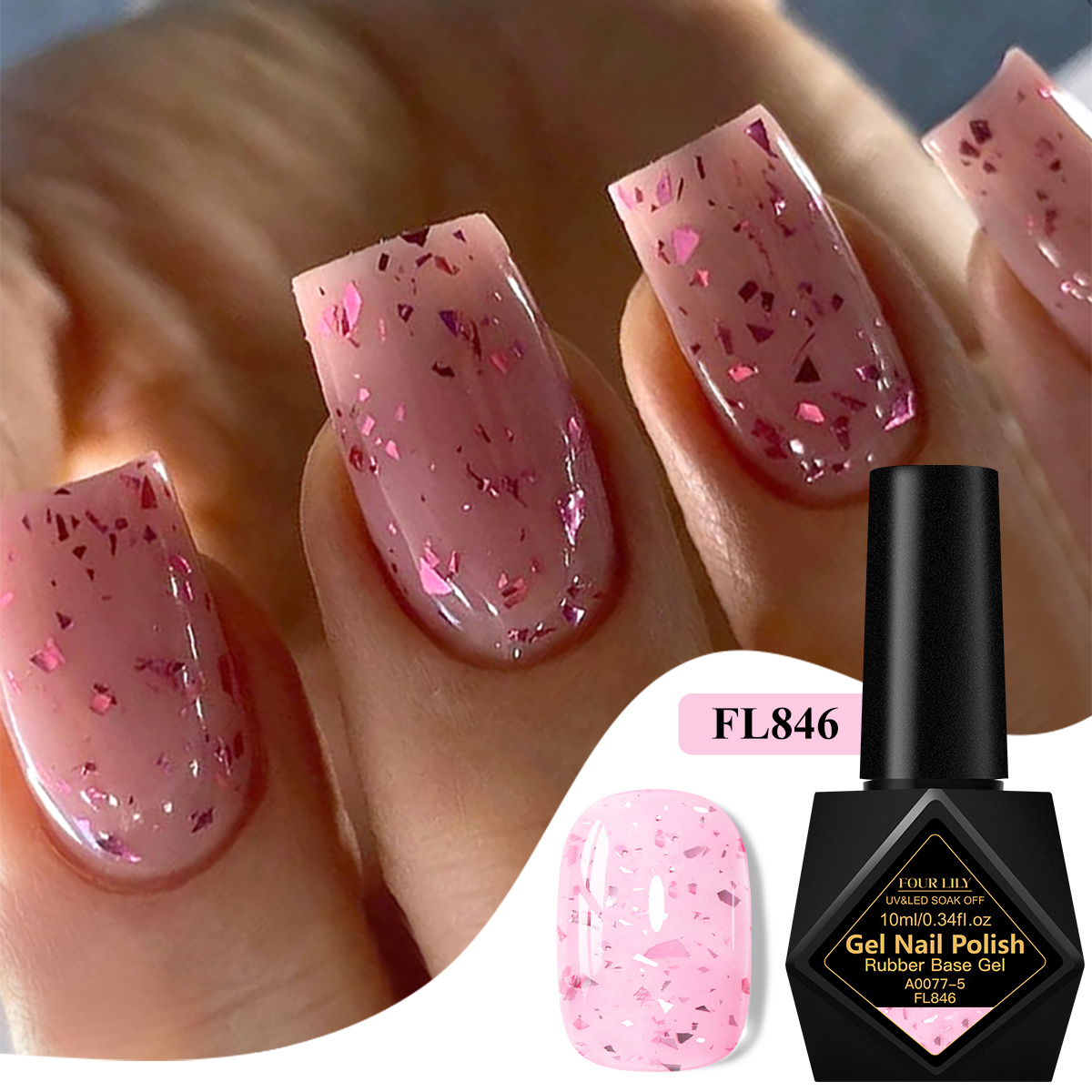 Image of 4 Lily Golden Glitter Rubber Base Nail Gel Polish 6 Colors, Each 10ml/0.34fl.oz, Soak Off /led Needed, Long Lasting Nail Art Decorations, Unscented Formula Nail Supplies Varnish For Manicure Design