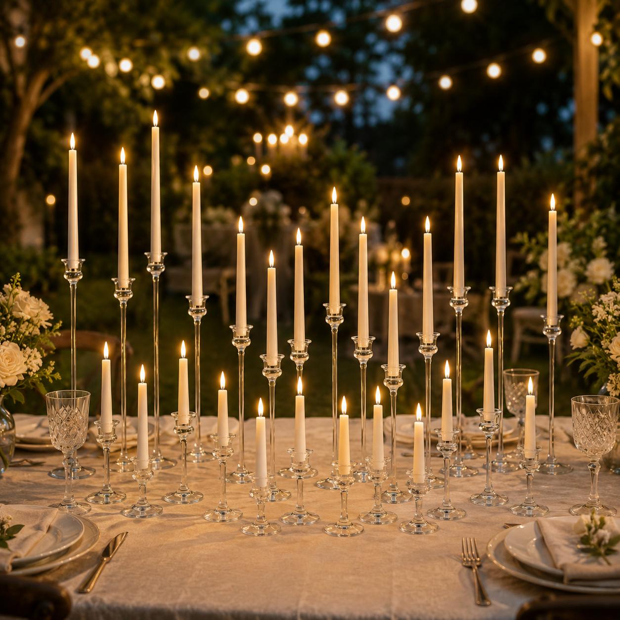TEMU 24pcs Set Of Transparent Acrylic Tall Candle Holders, Safe And Removable Installation, Crystal-like Long Rod Candle Stands, Compatible With Led