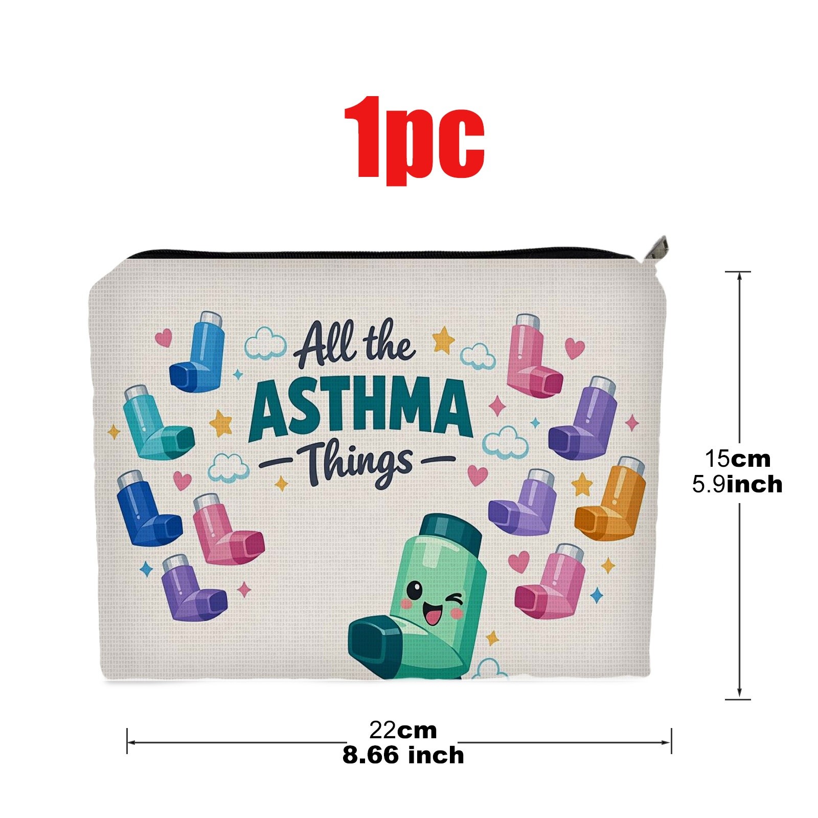 TEMU 1 -themed Cosmetic Pouch, Featuring A Double-sided Design, Measuring 5.9 Inches By 8.66 Inches, Made Of Polyester, With A Inhaler Pattern, Ideal