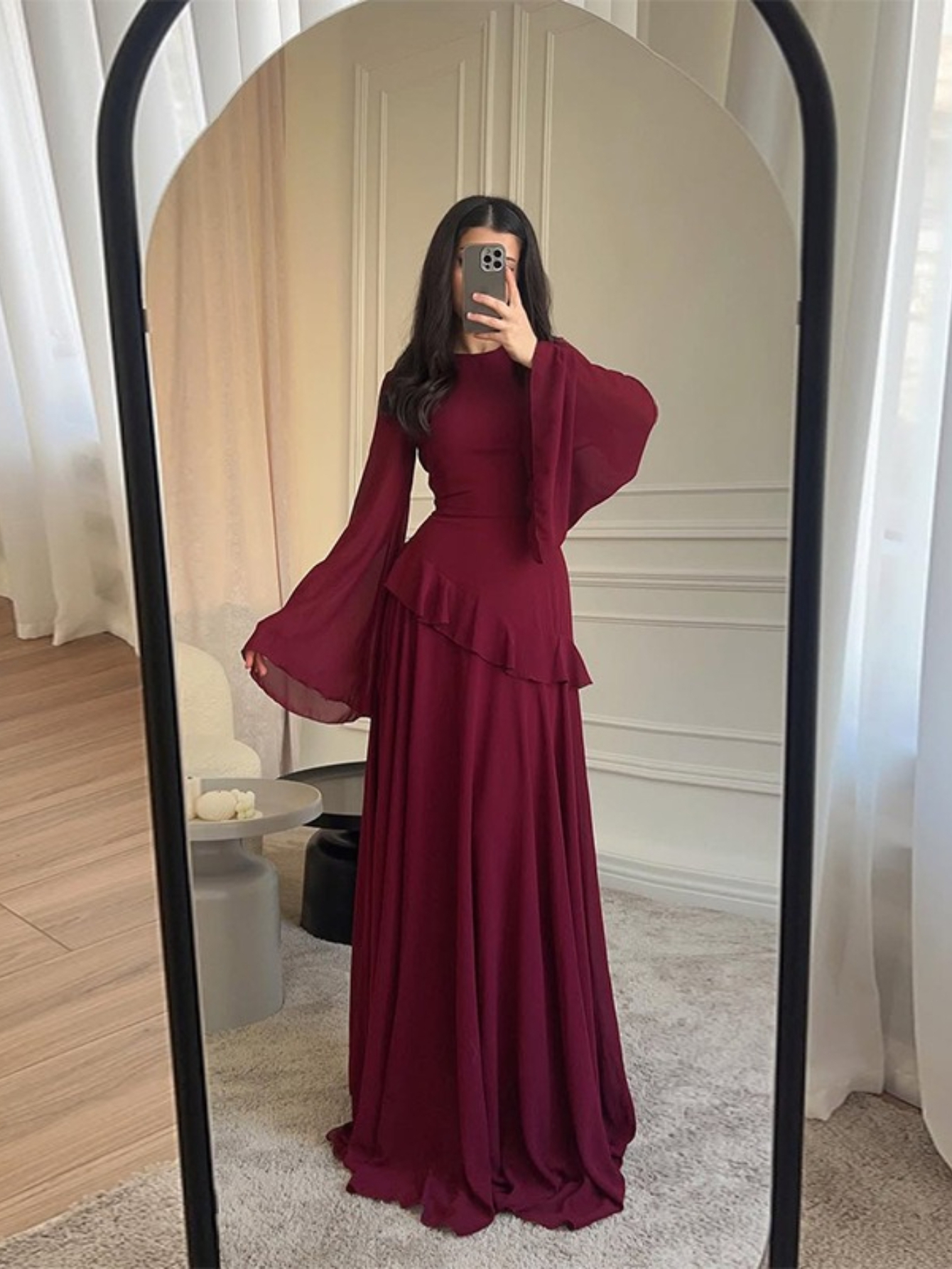 green emerald velvet dress Vera Long-Sleeve Crepe Gown main image 1
