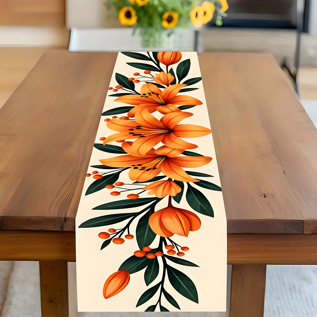 TEMU 2d Flat Printing 1pc, Flower Border Pattern, Printed Table Flag, Decorative Rectangular Tablecloth For Indoor And Outdoor, Kitchen, Banquet,