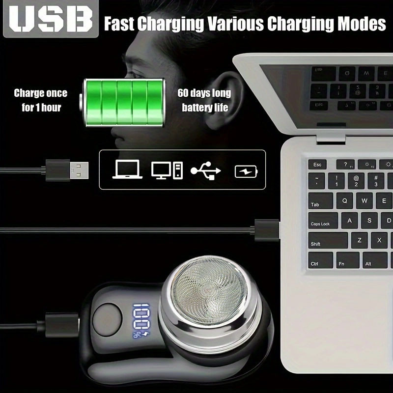 1pc Men's Electric Shaver with USB-C Fast Charging & Long-Lasting Battery - Cordless Shaver with Digital Battery Display, High Quality, Lithium-Ion Power, Compact Travel Design for Home, Office, Travel - Ideal Gift for Men, Rechargeable Shaver, Office Grooming Tool, Stylish Grooming Accessory, Home Shaving, Modern Shaving Tool, Smooth Shave, Frequent Flyers