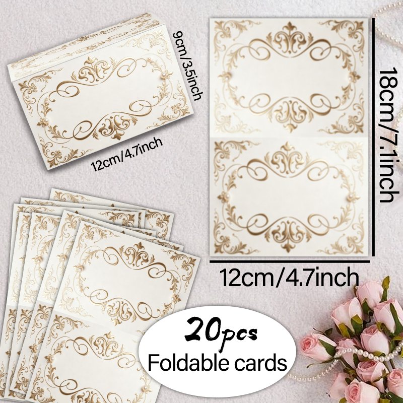 TEMU Seat Cards | 20pcs 20pcs Foldable Wedding Seat Cards Desktop Decorations Wedding Seating Cards Table Cards Golden Embossed Pearl Decor Vintage