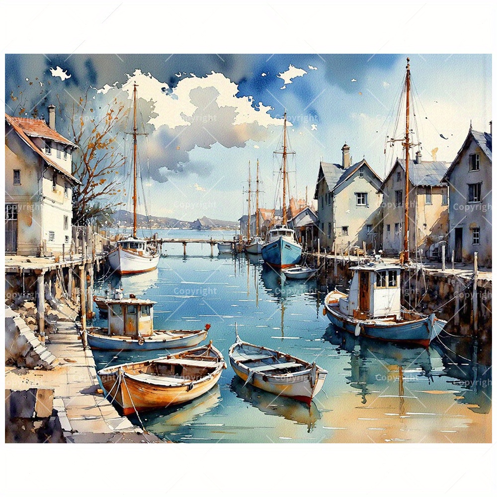 professional art use seaside harbor paint by numbers kit for adults coastal boats painting on canvas 16x20 inches frameless acrylic paint set suitable for beginners nautical art for home decoration or gifts