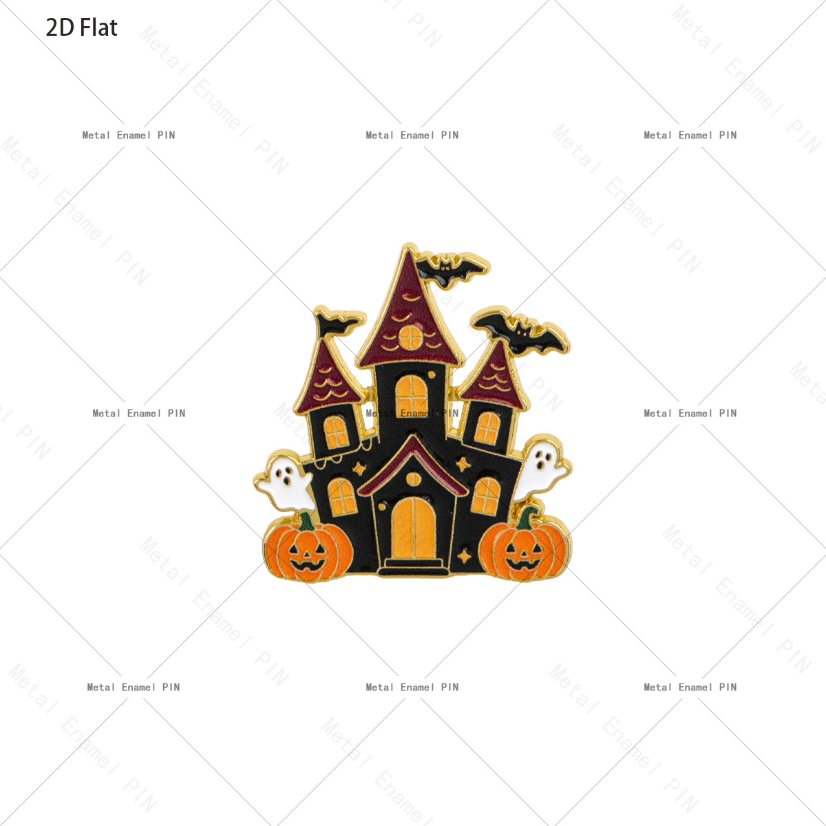 TEMU 2d Flat 1pc Spooky Haunted House Enamel Lapel Pin, Halloween Pumpkin Metal Brooch Badge, Decor For Backpack Jacket Hat, Halloween Gift
