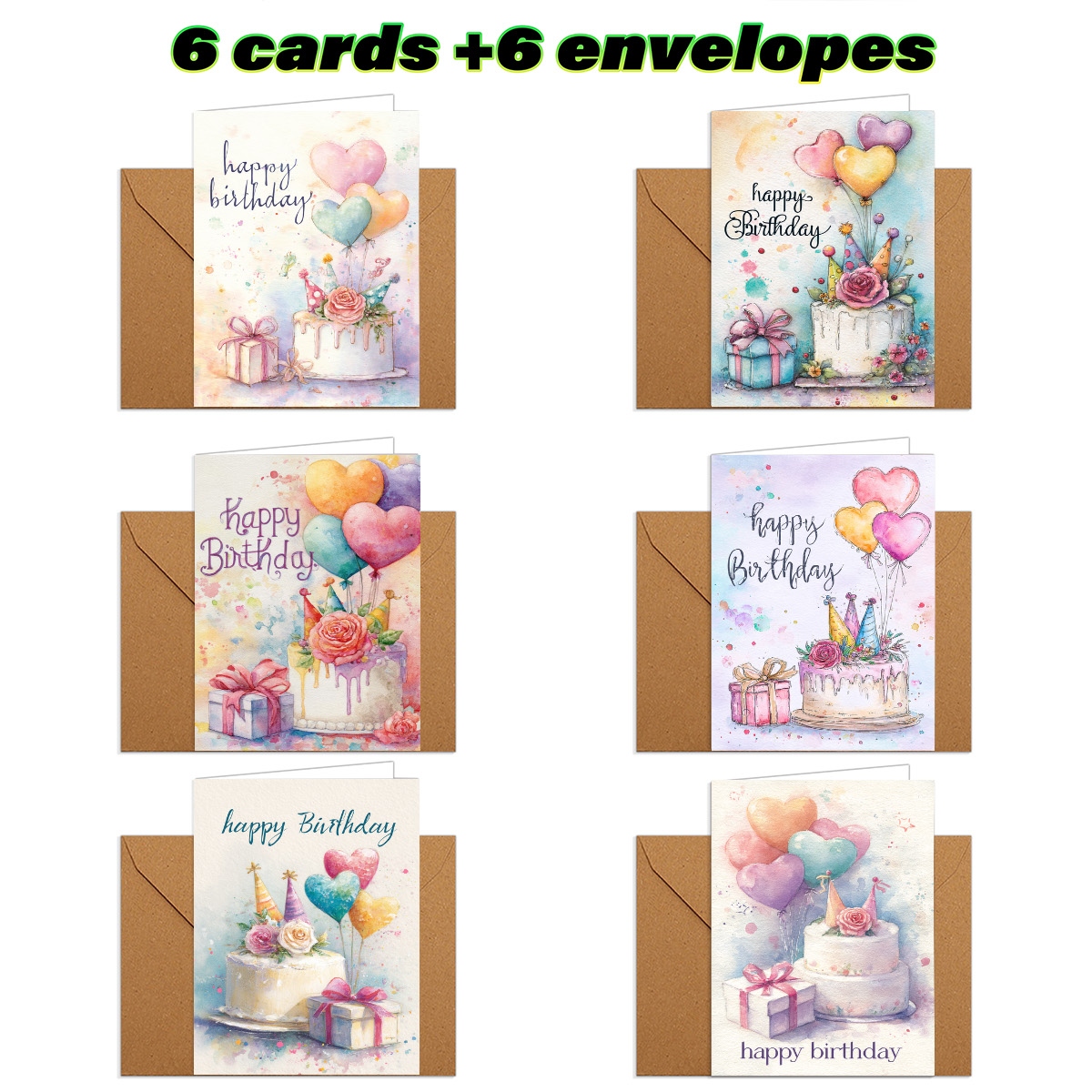 TEMU 12pcs/24pcs Birthday Greeting Cards Suitable For Diy Crafts With Envelopes - Folded/ Cake & Balloon Cards, Print Suitable For Birthdays, Thank