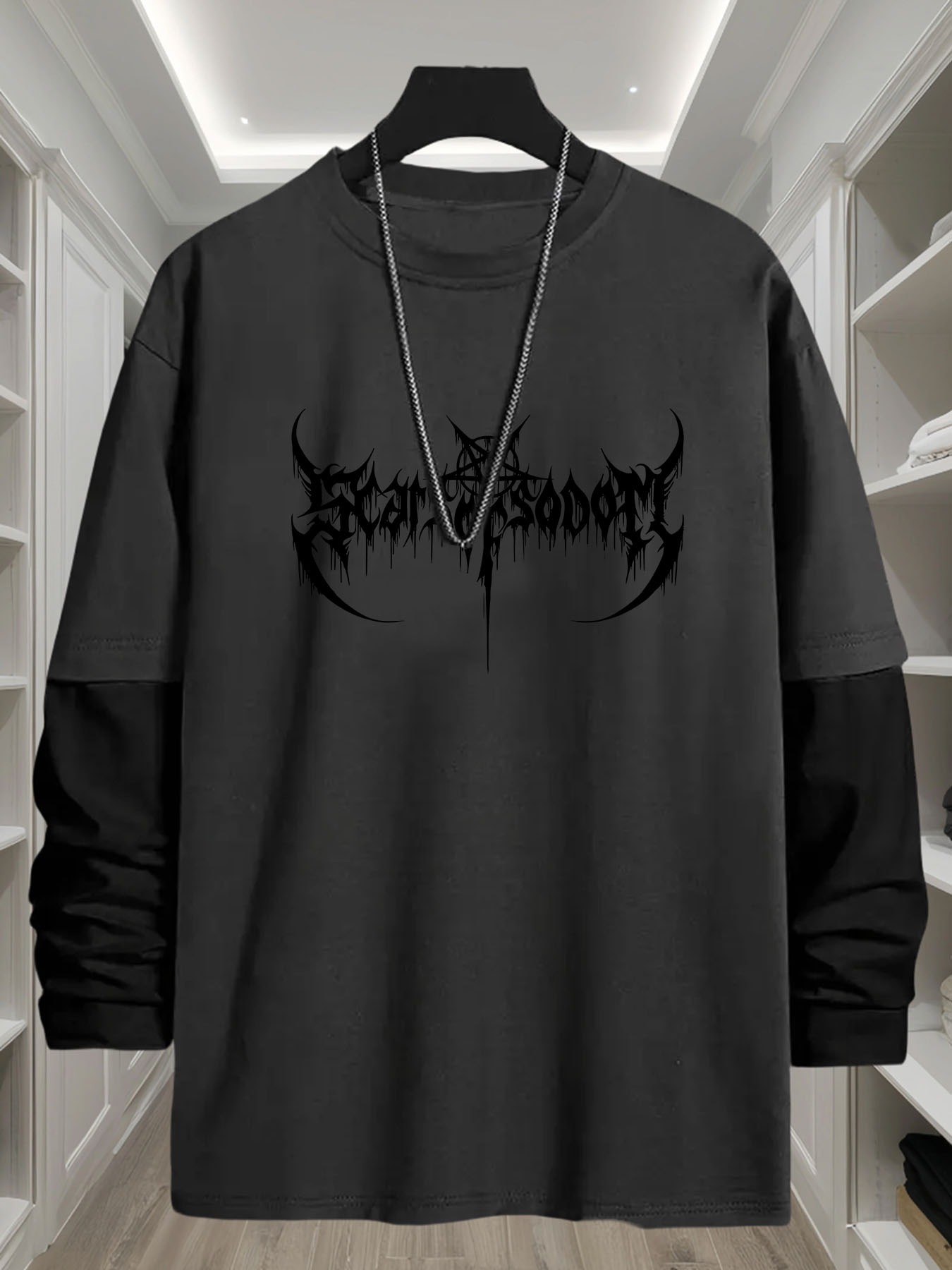 men's gothic text print long sleeve t shirt red black - Temu