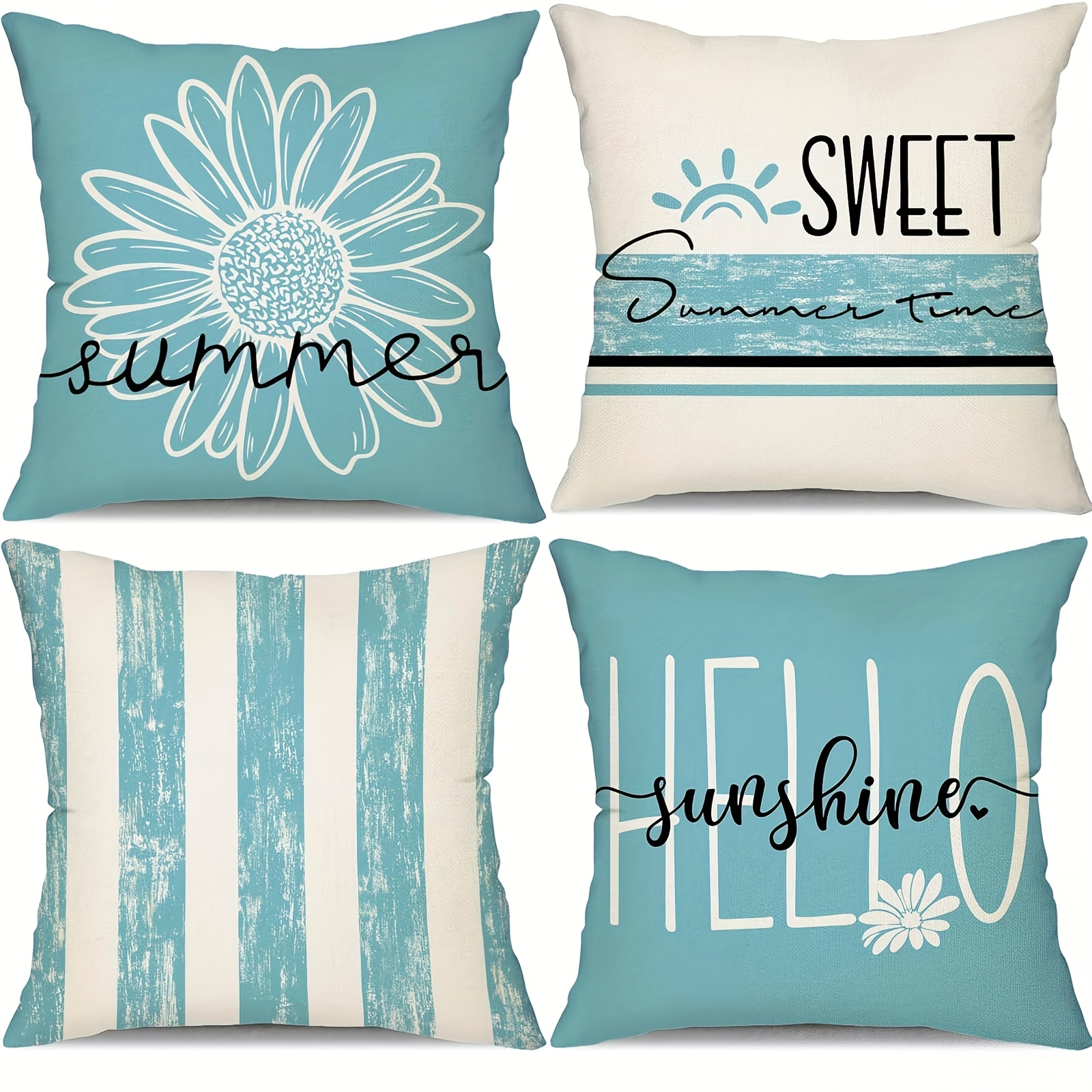 Set Of 4 Single-sided Summer Pillows Featuring A Design, Perfect For Outdoor Use. Cushions, With A '' Theme, Are Ideal For Decorating Farmhouse-style Sofas And Car Seats. In Sizes 14x14