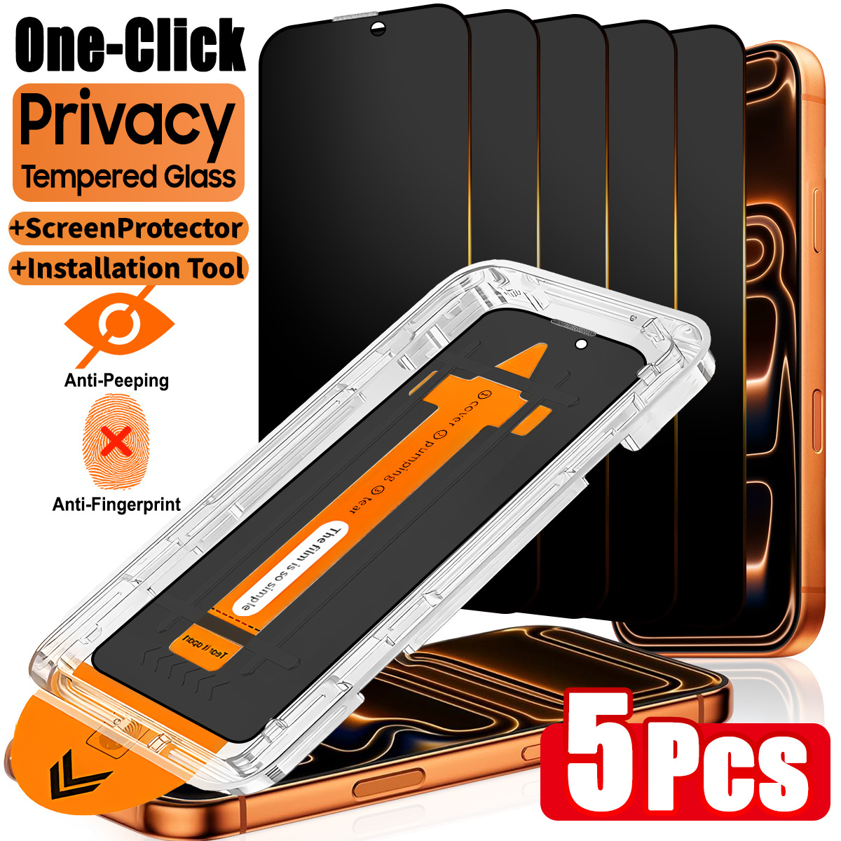 TEMU Захисне скло для iPhone 17 Pro Max/17/16 Pro Max/16/15 Pro Max/15 Pro/15 Plus/14/13/12/11/X/XR/XS Max, 5 шт., 9H+ твердість, антивідбиток,
