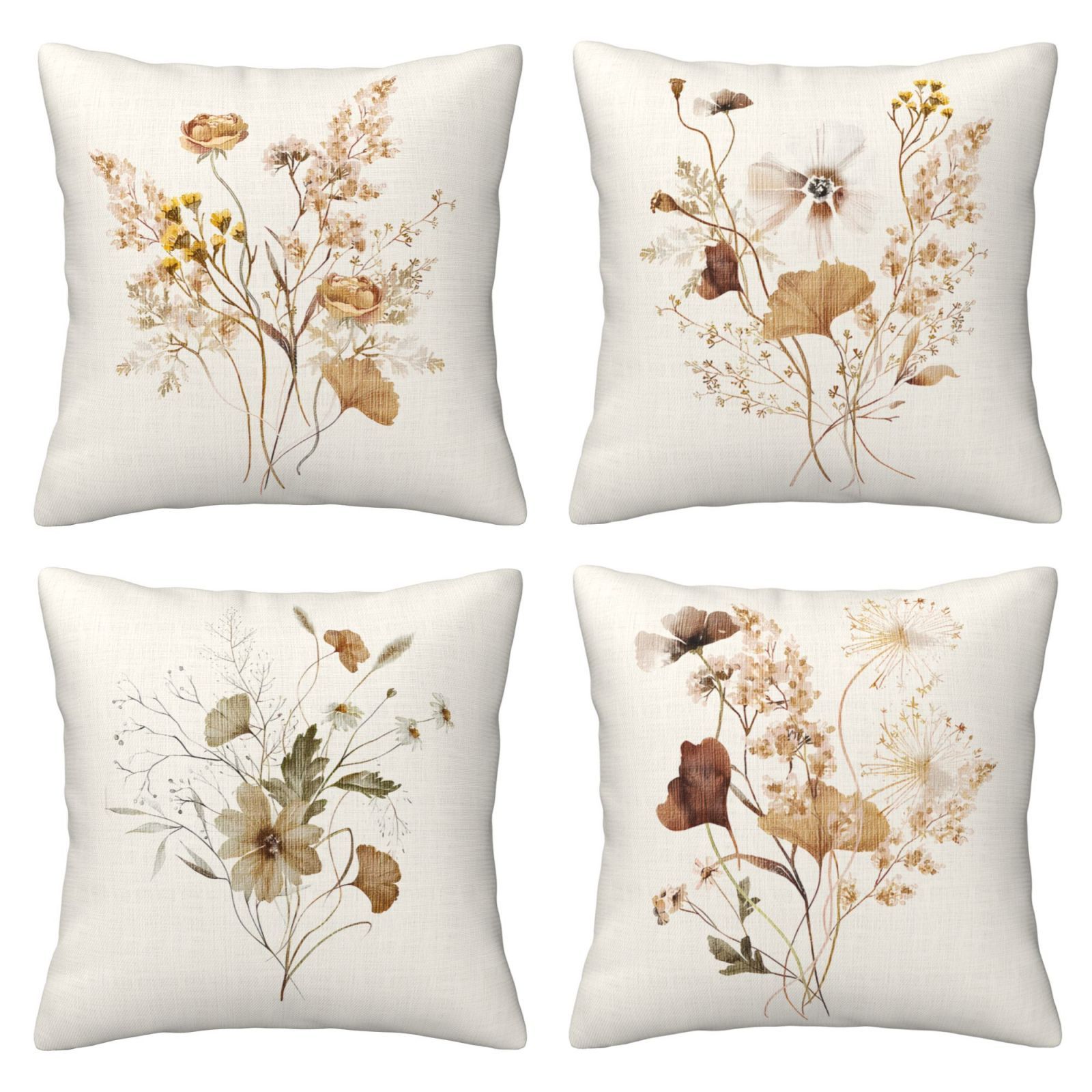 

4pcs Botanical Plant Throw Pillow Covers, - Contemporary Design Covers For Living Room, Bedroom, Sofa & Car, Decor - Zip Closure, Single-sided Print, Machine Washable (no Insert)