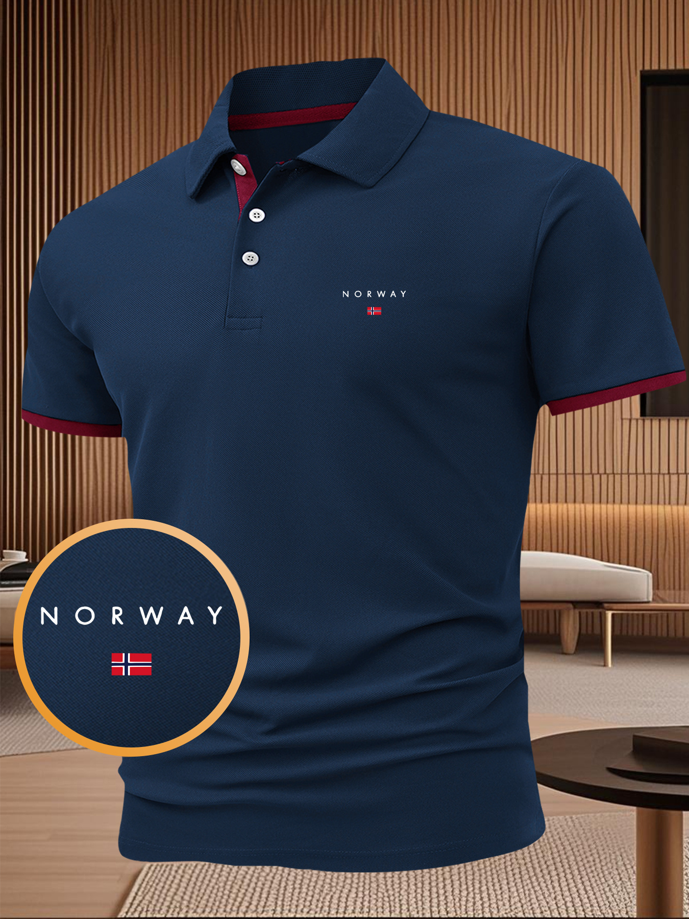 Summer Men's Letter and Flag Pattern Print Button- Shirt with Turnover Collar, Outdoor Sports Casual Business Comfortable Pique Short Sleeve Top