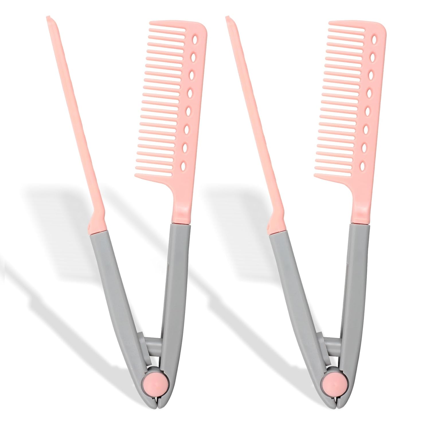 TEMU 2pcs Salon V-shaped Hair Straightening Comb – Hair Styling Brush Set, -free V-shaped Styling Tool For Smoothing & Straightening, Portable