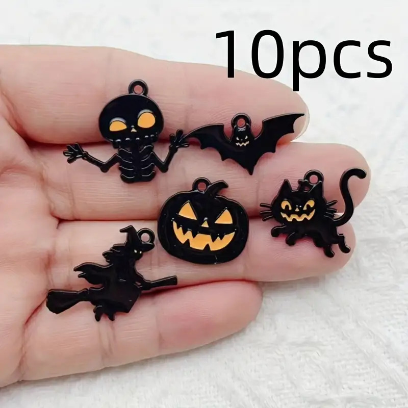TEMU 10pcs Gothic Bat And Charms - Black Enamel Pendants With Golden Eyes, For Jewelry Making, Vampire Additions, Necklace Earring Bracelet Pendant,