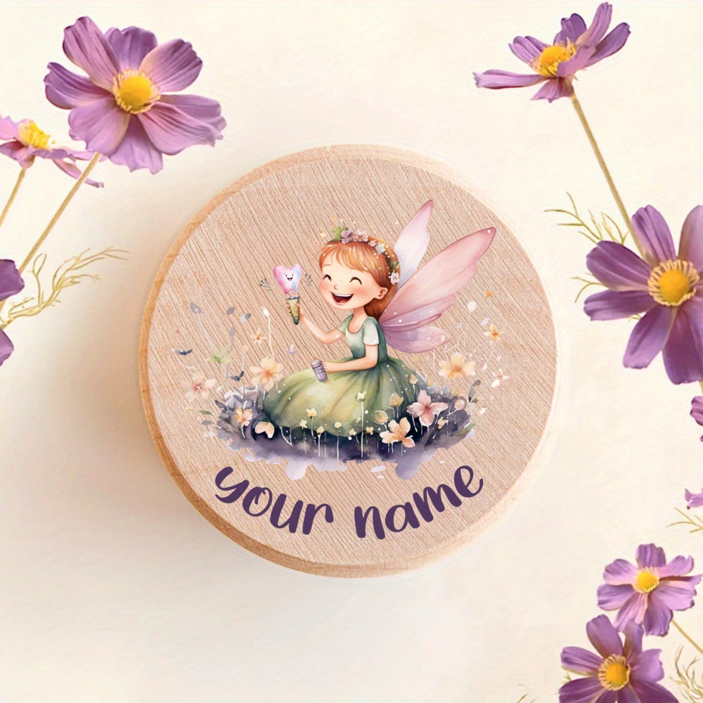 TEMU Personalized Custom Wooden Tooth Fairy Box, Flower Fairy Pattern Print, Cute Teeth Keepsake Boxes Wooden Collect Boxes, Gift