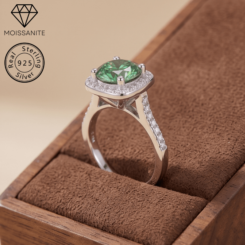 Women's 0.5 Carat Elegant Green Moissanite Square Ring