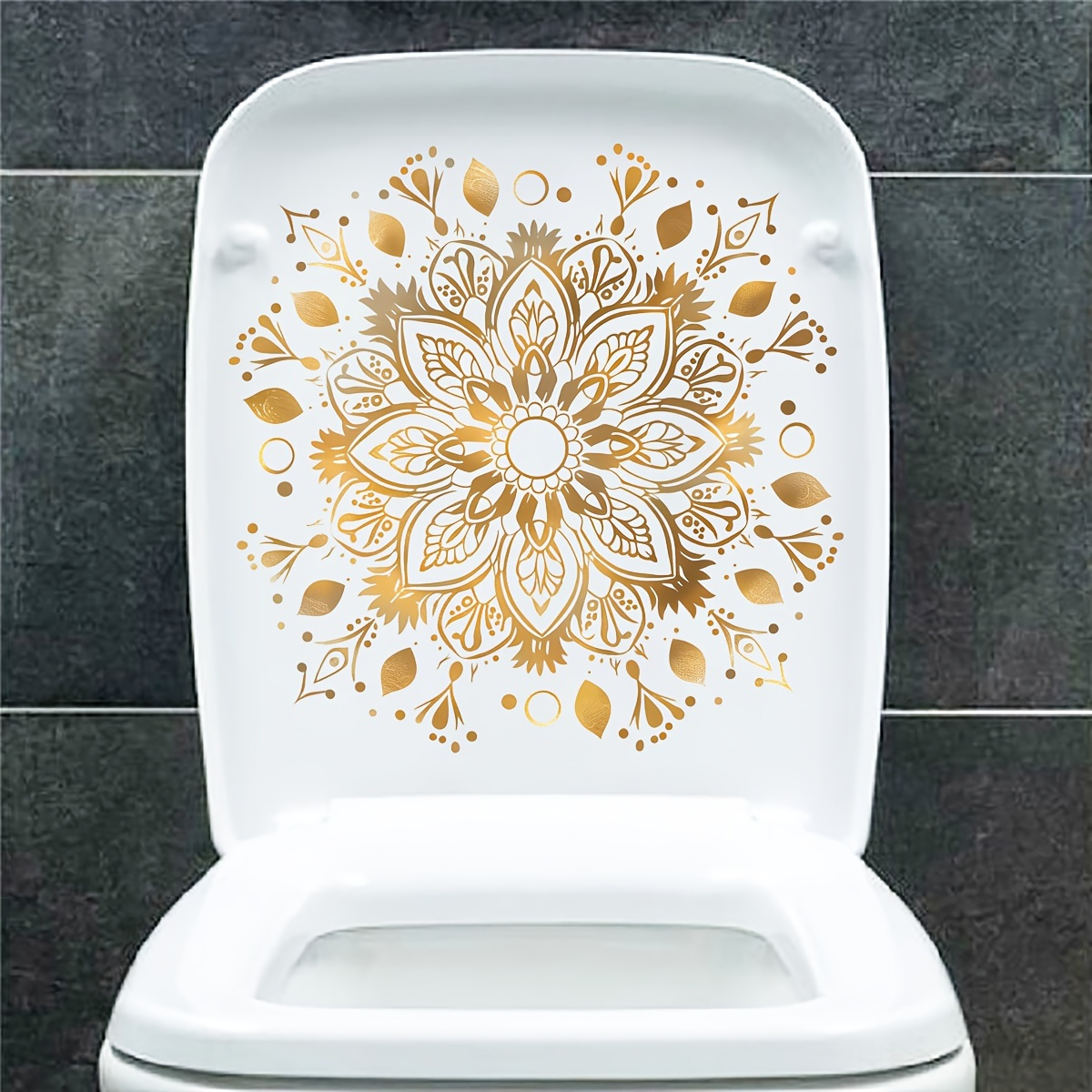 1pc Modern Boho Bathroom Decal - Golden Floral Mandala Pattern Pvc Self-adhesive Sticker For Toilet Lid, Water , Seat & Walls - Semi-, & Stick Home Decor, Artistic Finish