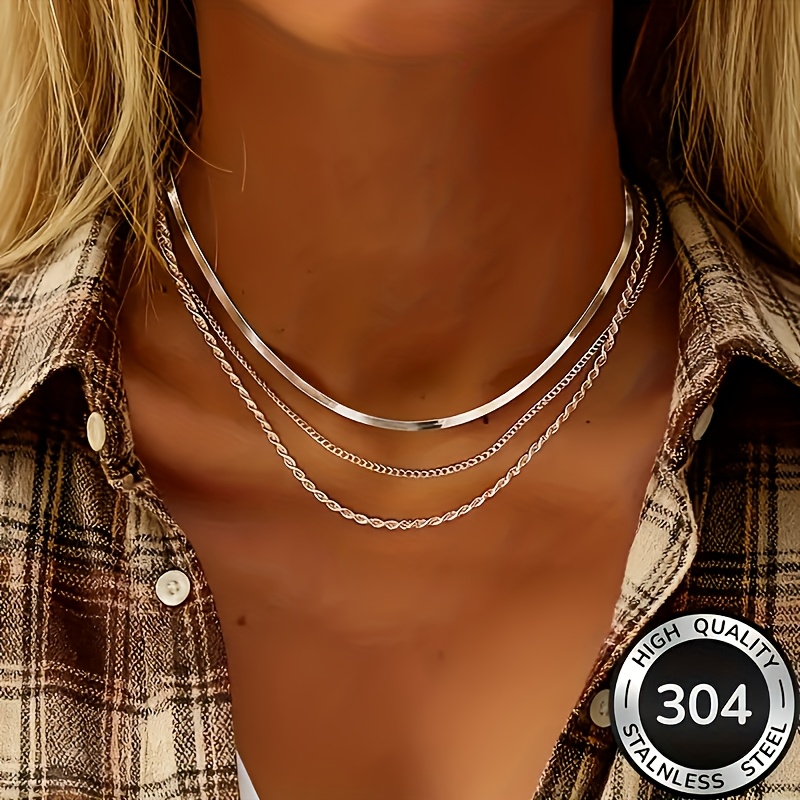1 stuks Nieuwe Hoogwaardige Gemakkelijke Licht Luxe Driedelige Roestvrijstalen Damesketting Anti-Vervaging Anti-Allergie Ketting Modieus En Elegant Dames Sieraden Verrijking Dagelijks Gebruik Kan Worden Gebruikt Als Exquise Cadeau Damesketting
