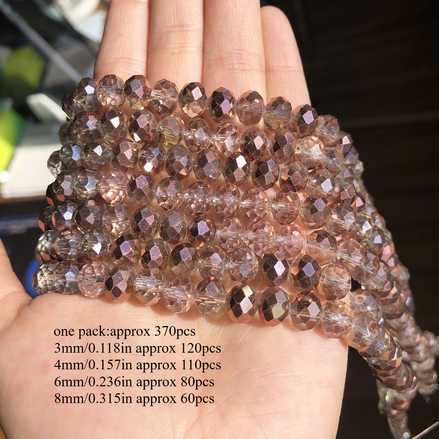 TEMU 3/ 4/ 6/ 8mm Combination Set Of 370pcs Rose Golden Ab Color Beads With Engraved Circular Spacer Beads For Making Necklaces, Bracelets, Earrings