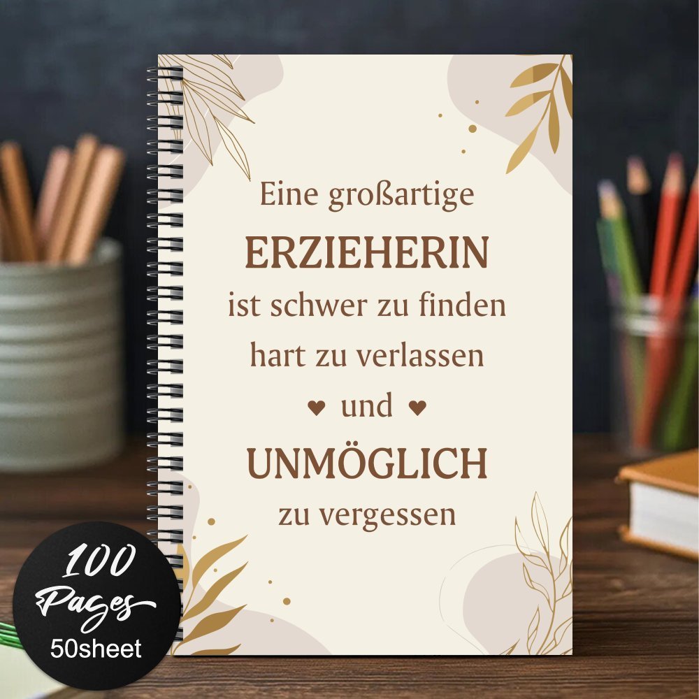 E-shop 1 Elegantes Lehrer-Dankbarkeitsjournal – Minimalistisches Beige-Braunes Spiralnotizbuch mit inspirierenden deutschen Zitaten, Geschenk für